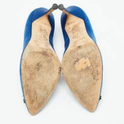Pre Owned Manolo Blahnik Blue Satin Hangisi Pumps Size 38.5