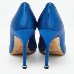 Pre Owned Manolo Blahnik Blue Satin Hangisi Pumps Size 38.5