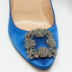 Pre Owned Manolo Blahnik Blue Satin Hangisi Pumps Size 38.5