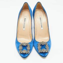 Pre Owned Manolo Blahnik Blue Satin Hangisi Pumps Size 38.5