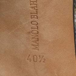 Pre Owned Manolo Blahnik Grey Leather and Brocade Fabric Pointed Toe Strappy Pumps Size 40.5