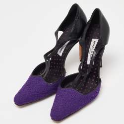 Manolo Blahnik Purple/Black Tweed and Leather Pointed Toe Pumps Size 40