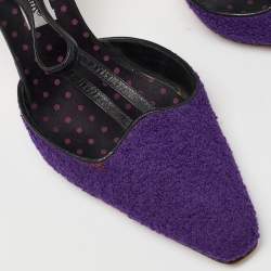 Manolo Blahnik Purple/Black Tweed and Leather Pointed Toe Pumps Size 40