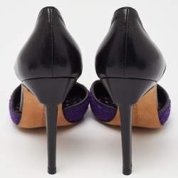 Manolo Blahnik Purple/Black Tweed and Leather Pointed Toe Pumps Size 40