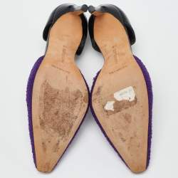 Manolo Blahnik Purple/Black Tweed and Leather Pointed Toe Pumps Size 40