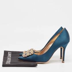 Pre Owned Manolo Blahnik Blue Satin Hangisi Pumps Size 38.5