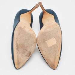 Pre Owned Manolo Blahnik Blue Satin Hangisi Pumps Size 38.5