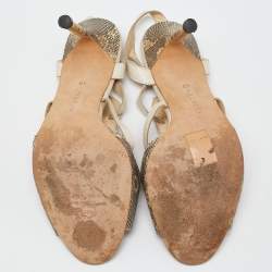 Manolo Blahnik Beige Lizard Leather Open Toe Strappy Sandals Size 40
