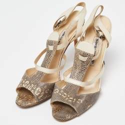 Manolo Blahnik Beige Lizard Leather Open Toe Strappy Sandals Size 40