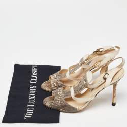 Manolo Blahnik Beige Lizard Leather Open Toe Strappy Sandals Size 40