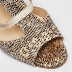 Manolo Blahnik Beige Lizard Leather Open Toe Strappy Sandals Size 40