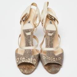 Manolo Blahnik Beige Lizard Leather Open Toe Strappy Sandals Size 40