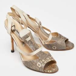 Manolo Blahnik Beige Lizard Leather Open Toe Strappy Sandals Size 40