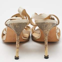 Manolo Blahnik Beige Lizard Leather Open Toe Strappy Sandals Size 40