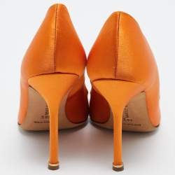 Pre Owned Manolo Blahnik  Orange Satin Hangisi Pumps Size 38.5