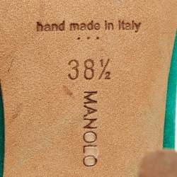 Pre Owned Manolo Blahnik Green Satin Hangisi Pointed Toe Pumps Size 38.5