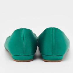 Pre Owned Manolo Blahnik Green Satin Hangisi Ballet Flats Size 37.5