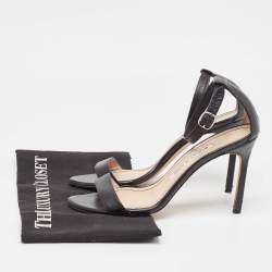Pre Owned Manolo Blahnik Black Leather Ankle Strap Sandals Size 37
