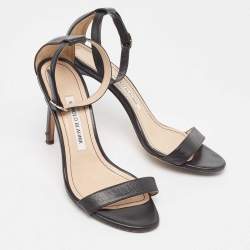 Pre Owned Manolo Blahnik Black Leather Ankle Strap Sandals Size 37