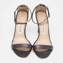 Pre Owned Manolo Blahnik Black Leather Ankle Strap Sandals Size 37