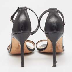Pre Owned Manolo Blahnik Black Leather Ankle Strap Sandals Size 37