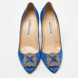 Pre Owned Manolo Blahnik Blue Satin Hangisi Pumps Size 39