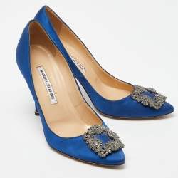 Pre Owned Manolo Blahnik Blue Satin Hangisi Pumps Size 39
