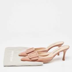 Pre Owned Manolo Blahnik Beige Leather Maysale Pointed Toe Mules Size 41