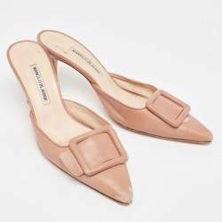 Pre Owned Manolo Blahnik Beige Leather Maysale Pointed Toe Mules Size 41