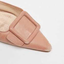 Pre Owned Manolo Blahnik Beige Leather Maysale Pointed Toe Mules Size 41