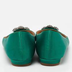 Manolo Blahnik Green Satin Hangisi Ballet Flats Size 39.5
