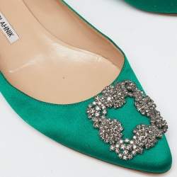 Manolo Blahnik Green Satin Hangisi Ballet Flats Size 39.5