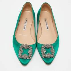 Manolo Blahnik Green Satin Hangisi Ballet Flats Size 39.5