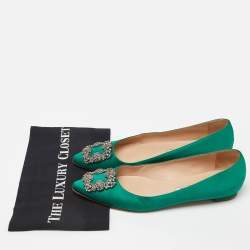 Manolo Blahnik Green Satin Hangisi Ballet Flats Size 39.5