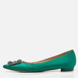 Manolo Blahnik Green Satin Hangisi Ballet Flats Size 39.5