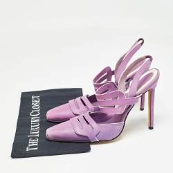 Pre Owned Manolo Blahnik Purple Leather Slingback Pumps Size 39