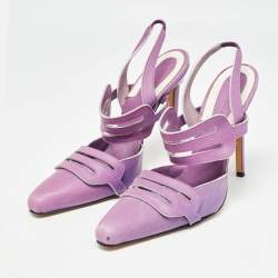 Pre Owned Manolo Blahnik Purple Leather Slingback Pumps Size 39
