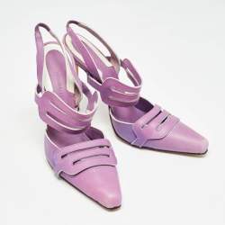 Pre Owned Manolo Blahnik Purple Leather Slingback Pumps Size 39