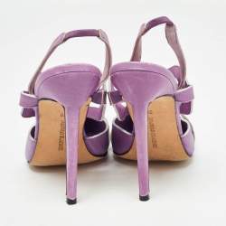 Pre Owned Manolo Blahnik Purple Leather Slingback Pumps Size 39