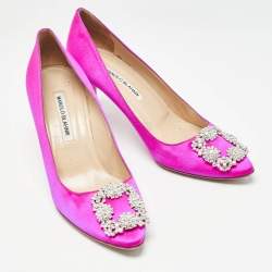 Pre Owned Manolo Blahnik Pink Satin Hangisi Pumps Size 39