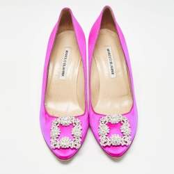 Pre Owned Manolo Blahnik Pink Satin Hangisi Pumps Size 39