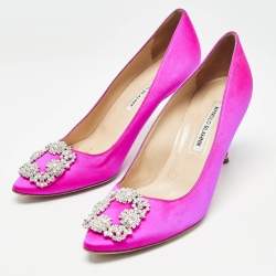 Pre Owned Manolo Blahnik Pink Satin Hangisi Pumps Size 39