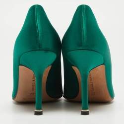 Manolo Blahnik Green Satin Hangisi Crystal Embellished Pumps Size 37