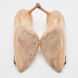 Pre Owned Manolo Blahnik Beige Satin Hangisi Pumps Size 37.5