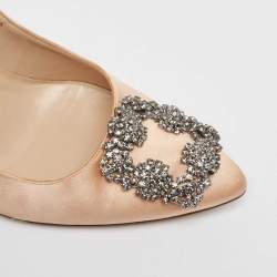 Pre Owned Manolo Blahnik Beige Satin Hangisi Pumps Size 37.5