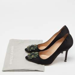 Pre Owned Manolo Blahnik Black Satin Embellished Hangisi Pumps Size 37