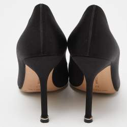 Pre Owned Manolo Blahnik Black Satin Embellished Hangisi Pumps Size 37