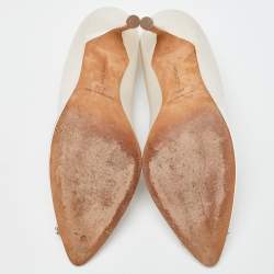 Pre Owned Manolo Blahnik Cream Satin Hangisi Pumps Size 39.5