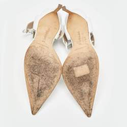 Pre Owned Manolo Blahnik White Leather Lara Tie Pumps Size 37