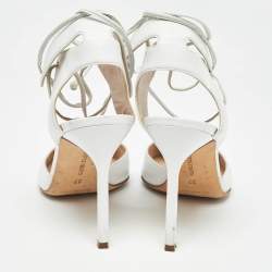 Pre Owned Manolo Blahnik White Leather Lara Tie Pumps Size 37